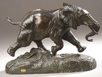 Antoine Louis Barye (1796-1875) Eléphant du Sénégal
Epreuve en bronze à patine brune,...