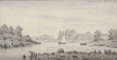 David Sutter (1811-1880) La Seine à Bougival
Dessin à la plume et au lavis, signé...
