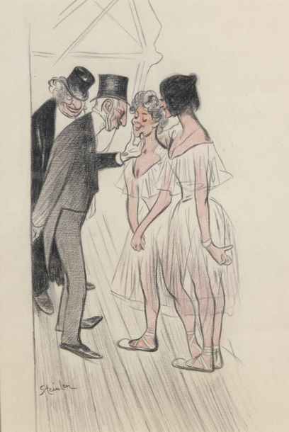 Théophile Alexandre STEINLEIN (1859-1923) Deux ballerines écoutant deux vieux messieurs...