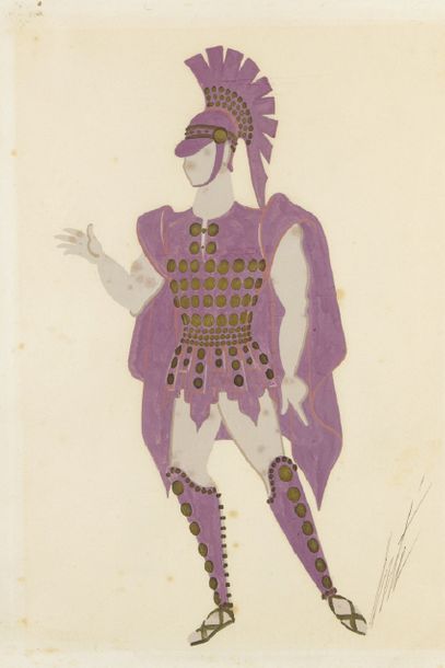 ERTE (1892-1990) Maquette de costume de théâtre
Gouache et rehauts sur papier, signée.
(Quelques...