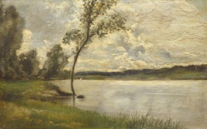 Paul Désiré TROUILLEBERT (1829-1900) Bord d'étang
Huile sur panneau.
23,5 x 26,5...