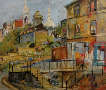 Irène PAGES (née en 1934) Montmartre, vue du Sacré Coeur
Huile sur toile, signée...