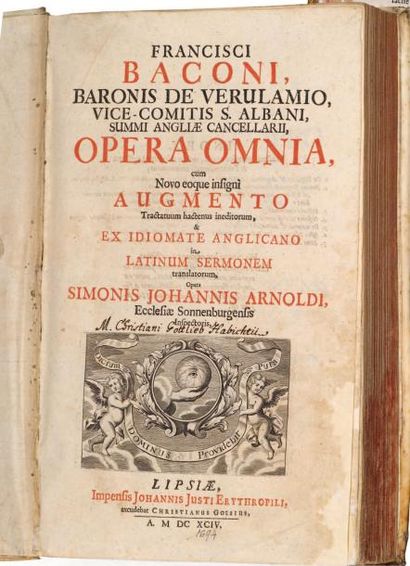 BACON (Francis) Opera Omnia cum novo eoque insigni augmento... translatorum. Simonis...