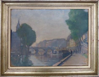 Eugène Edmond THIERY (1875-?) Vue du Pont au Change
Huile sur carton
Signée en bas...
