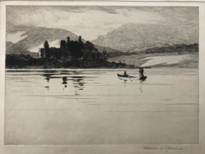 Norman WILKINSON (1878-1971) Trout fishing Loch Awe
Eau forte
Signée au crayon en...