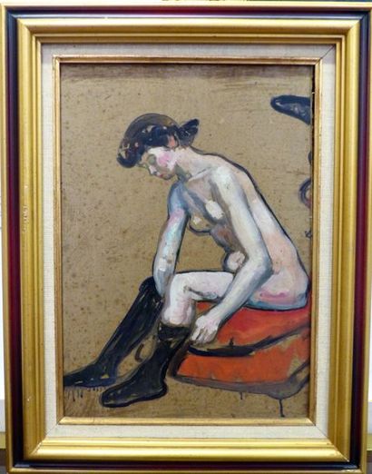 Fernand PIET (1869-1942) 

Femme au bas

Huile sur carton

42.5 x 29 cm. 

