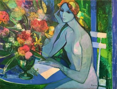 Camille HILAIRE (1916-2004) Femme au bouquet
Huile sur toile, signée en bas à droite
89...