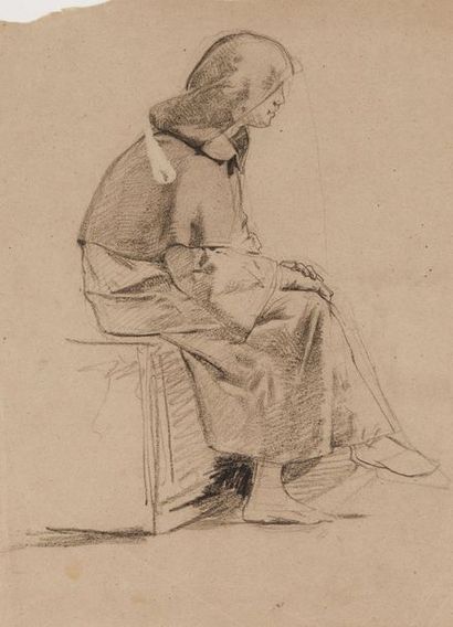 Mosè Bianchi (1840-1904) 

Religieux assis

Fusain sur papier

34 x 24.5 cm. - 13...
