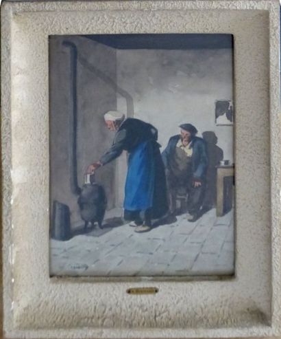 Auguste Lucien BOGNARD (XIX-XX) 

Le café

Gouache et aquarelle sur papier

Signée...