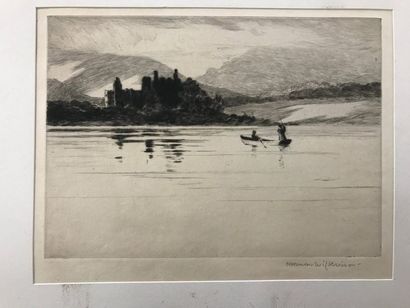 Norman WILKINSON (1878-1971) 

Trout fishing Loch Awe

Eau forte

Signée au crayon...