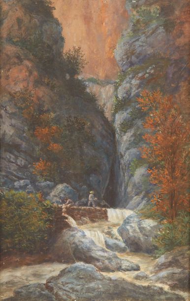 Edmond Marie PETITJEAN (1844-1925) 

Les gorges de Lafilou à Amélie-les-Bains

Gouache...