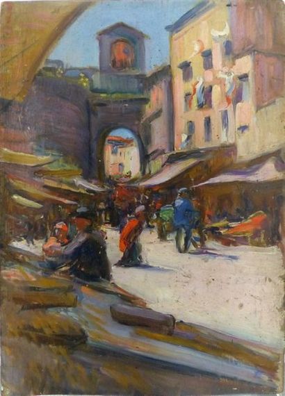 Ecole du Xxème 

Le marché orientaliste

Huile sur panneau

35 x 26.5 cm.

Oil on...