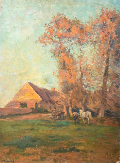 Emile BAUDOUX (1850-1929) 

La ferme 

Huile sur toile, signée en bas à gauche

73...