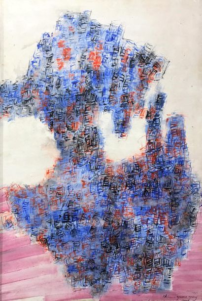 CHINN YUEN YUEY (1922) Abstract composition, 

Mixed media on paper mounted on canvas,...