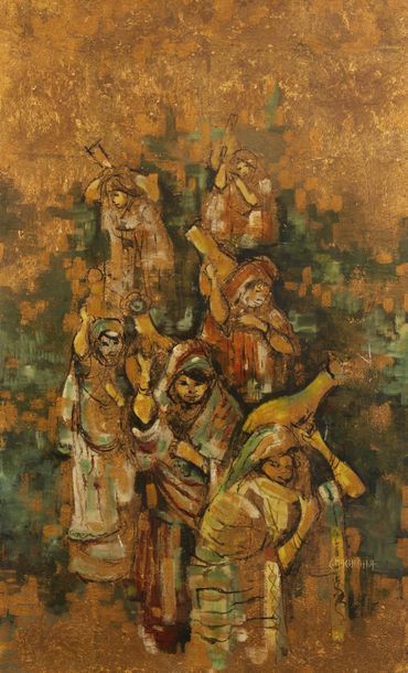 Ahmed Chérif MACHICHI (1924) Women carrying water

Lacquer on wood panel

Signed...