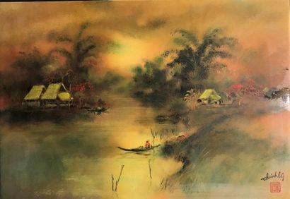 Than LE NGUYEN Landscape

Lacquer on panel 

Signed lower right

45 x 65.5 cm. 17...