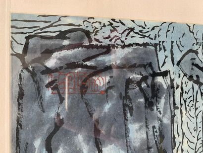 Ecole chinoise du XX The waterfall 
Watercolour and gouache on paper, marked with...