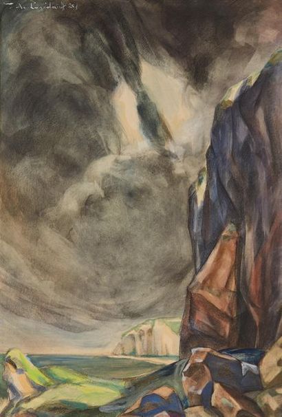 Georges de POGEDAIEFF (1897-1971) Ciel d'orage à Etretat, 1928

Aquarelle sur papier,...