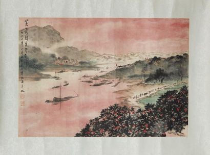 FU BAOSHI (1904-1965) Attribué à Paysage
Encre et couleur sur papier, signée et datée...