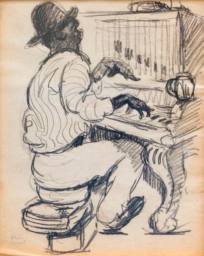 Paul COLIN (1892-1985) Série sur le Jazz, 

Le pianiste

Fusain sur papier signé...