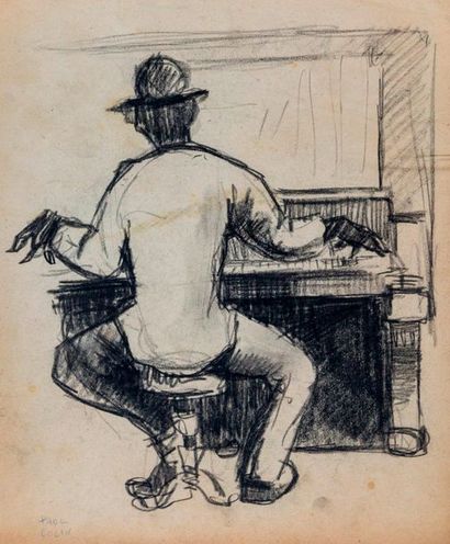 PAUL COLIN (1892-1985) Série sur le Jazz, 

Pianiste de dos

Fusain sur papier signé...