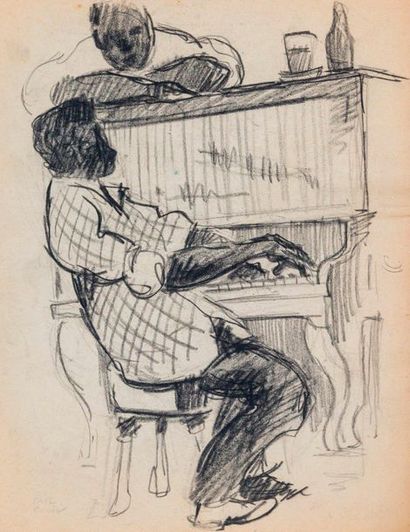 PAUL COLIN (1892-1985) Série sur le Jazz, 

Pianiste

Fusain sur papier signé en...
