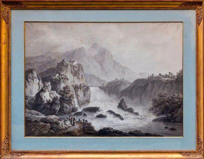 null Fleury EPINAT (1764-1830)
La cascade 
Lavis sur papier signé en bas à gauche
61.5...