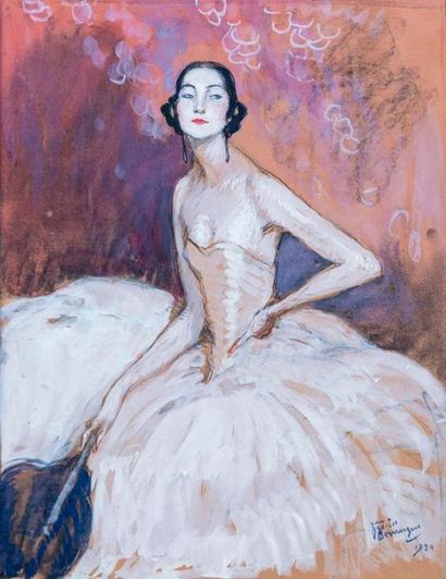 null Jean Gabriel DOMERGUE (1889-1962)
Danseuse de ballet 
Gouache sur papier signée...