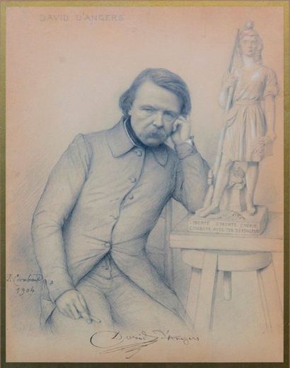 null Jean Alexandre CORABOEUF(1870-1947)
portrait de David d'Anger 
Crayon sur papier...