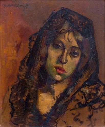 null Rafael DURANCAMPS (1891-1979)
Jeune femme à la mantille 
Huile sur toile signée...