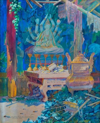 null Josef RUEDOLF (X-1957)
Le temple de Pi Yun See à Pékin, la table aux offrandes
Aquarelle...