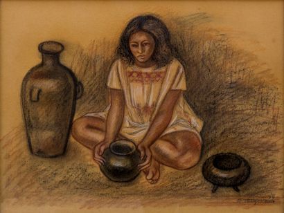 null 
Raul Anguino VALADEZ (1915-2006)




Jeune fille cuisinant




Pastel sur papier...
