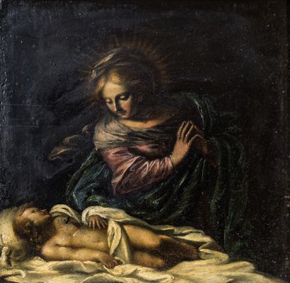 null 
School of VERONA of the XVIIth century




Madonna and child 




Oil on slate




19...