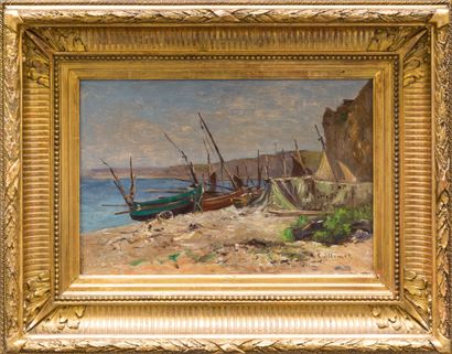 null 
Jean-Baptiste Antoine GUILLEMET (1843-1918)



Barques sur la plage près d'Etretat



Huile...
