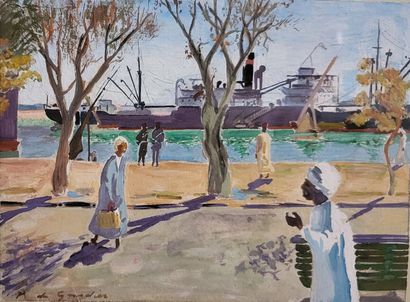 Raoul DU GARDIER (1871-1952) 
The port 
Watercolor...