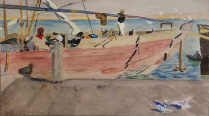  Raoul DU GARDIER (1871-1952) 
Felouk sur le Nil 
Aquarelle sur papier signée en...