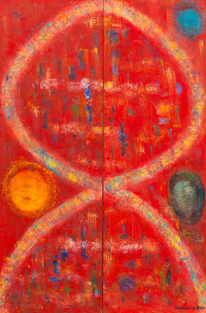  Fahr-el-Nissa ZEID (1901-1991) 
Dyptic red background 
Oil on canvas signed lower...