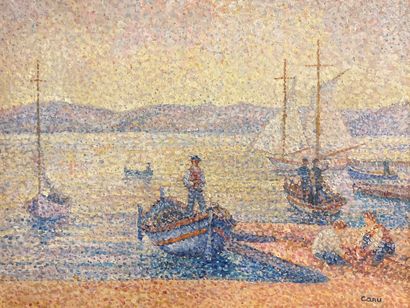 null Yvonne CANU (1921-2008)
The quays of St Tropez 
Oil on canvas 
Signed lower...