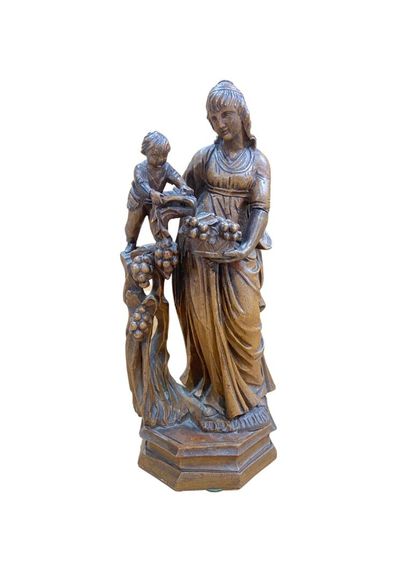 null Demeter et Dionysos enfant, statuette en bois sculpté, 
XIXème 
30 x 14 cm
