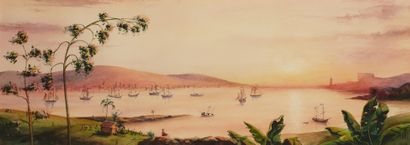 null Anna Maria QUEMARE (Cuban, 20th Century)
Sunset over Havana 
Watercolor on paper...
