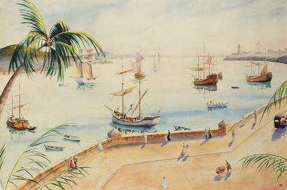 null Anna Maria QUEMARE (Cuban, 20th century)
View of Havana 
Watercolor on paper...