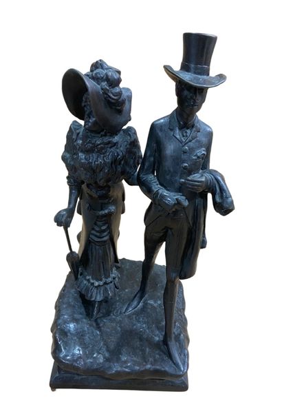 null Lafan MOLO (XIX-XX) 
Couple d'élégants 
Epreuve en bronze à patine noire 
Signée...