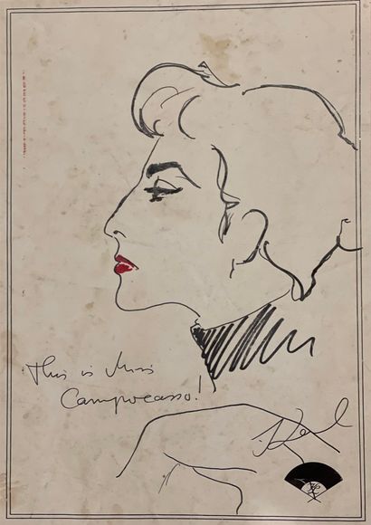 null Karl LAGERFELD (1938-2019)
Portrait de femme de profil 
Feutre sur papier 
Signé...