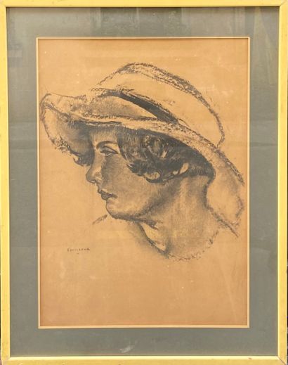 null Rodolphe FORNEROD (1877-1953)
Garçonne au chapeau 
Fusain sur papier 
Signée...