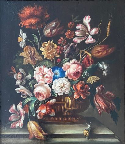 null Ecole XXème dans le goût des oeuvres d'Ambrosius Bosschaert 
Bouquet de fleurs...