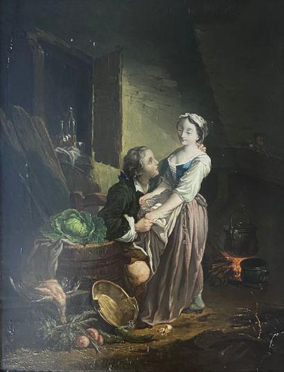 null In the taste of Jean-Baptiste CHARPENTIER (1728-1806)
Gallant scene in the kitchen...