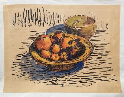 null MARCEL-LENOIR (1872-1931)
Still life with fruits 
Watercolor on paper 
Signed...