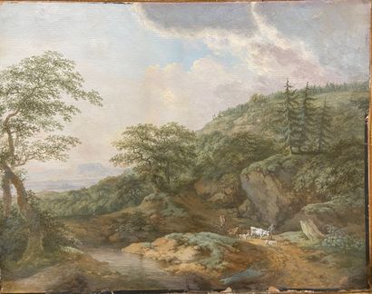 null School of the XIXth century 
Pair of mountain landscapes with shepherds 
Gouache...