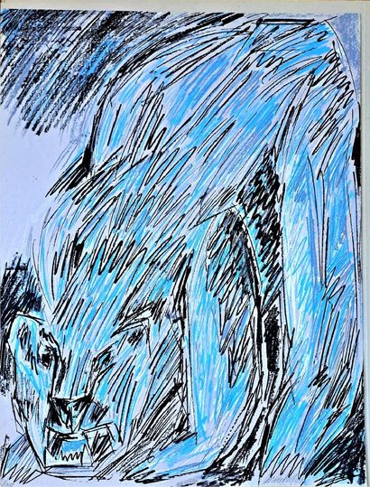 Christophe MEYER (1958) 
Blue bear 
Lithograph...