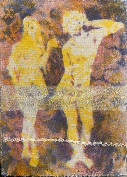 null Marcel ALOCCO (1937) 
Fragment du patchwork 
Adam et Eve 
Peinture sur tissu...